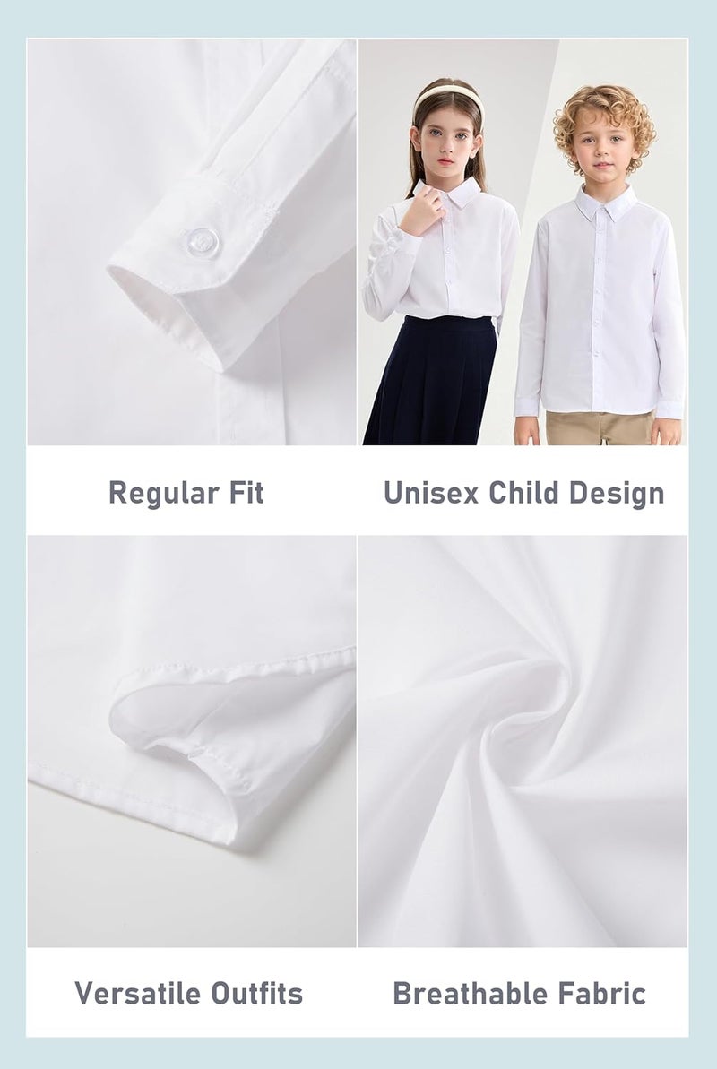 solomate Store Boys Girls Long Sleeve Button Down Shirts White Uniform Blouse School Top Formal Collared Outfits for Kids - Image 5
